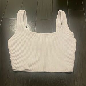 Babaton White Ribbed Crop Tank Top